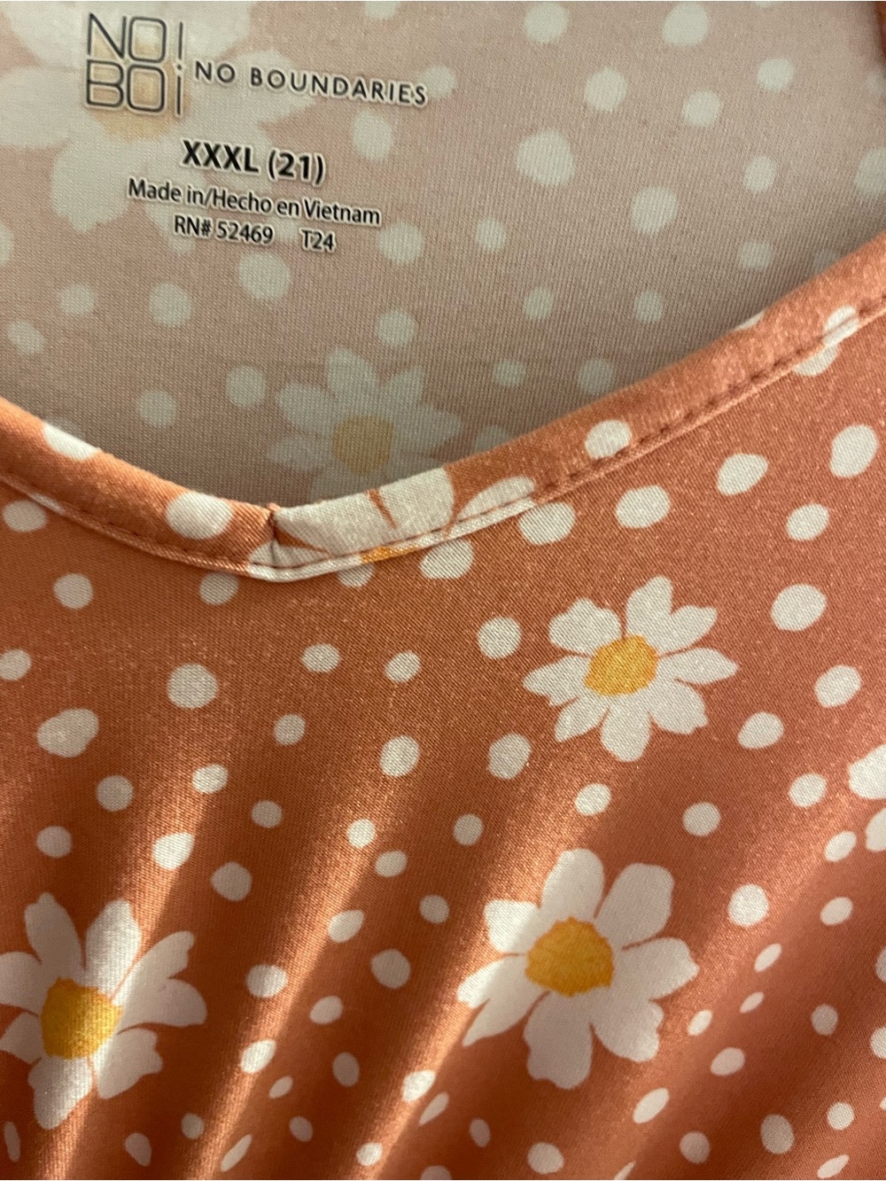 No boundaries 3x junior dress soft stretch jersey knit peach daisy babydoll mini - Picture 3 of 4